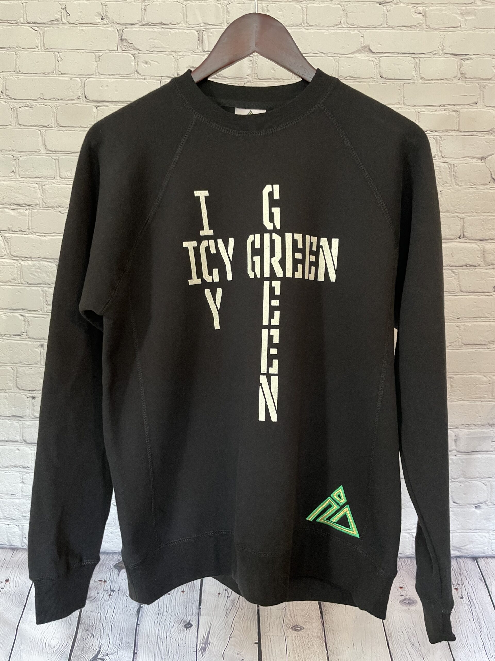 Limited Edition Icy Green Black Unisex Crew Neck Sweater - Cross Glow Name